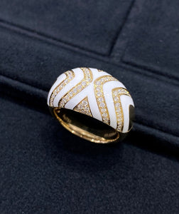 LUOWEND 18K Yellow Gold Natural Diamond Ring for Women