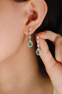 LUOWEND 18K White Gold Real Natural Emerald Necklace and Earrings for Women