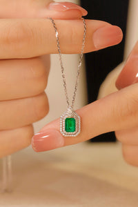 LUOWEND 18K White Gold Real Natural Emerald Necklace and Earrings for Women
