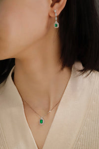 LUOWEND 18K White Gold Real Natural Emerald Necklace and Earrings for Women