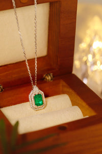 LUOWEND 18K White Gold Real Natural Emerald Necklace and Earrings for Women