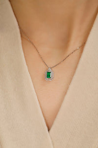 LUOWEND 18K White Gold Real Natural Emerald Necklace and Earrings for Women