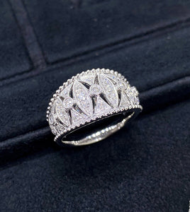 LUOWEND 18K White Gold Natural Diamond Ring for Women