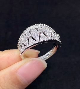 LUOWEND 18K White Gold Natural Diamond Ring for Women