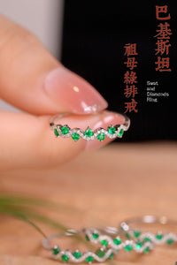 LUOWEND 18K White Gold Real Natural Emerald Ring for Women