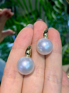 18K Yellow Gold Real Natural Australian White Pearl Earrings for Women
