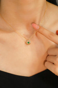LUOWEND 18K White and Yellow Gold Real Natural Emerald Necklace for Women