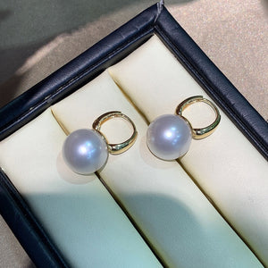 18K Yellow Gold Real Natural Australian White Pearl Earrings for Women