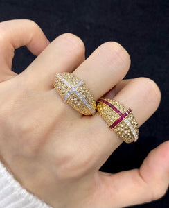LUOWEND 18K Yellow Gold Natuiral Diamond Ring for Women