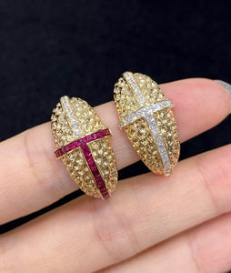 LUOWEND 18K Yellow Gold Natuiral Diamond Ring for Women