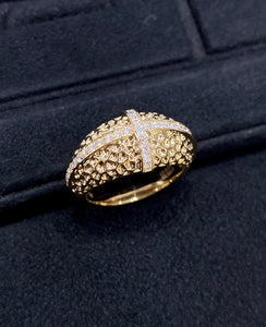 LUOWEND 18K Yellow Gold Natuiral Diamond Ring for Women