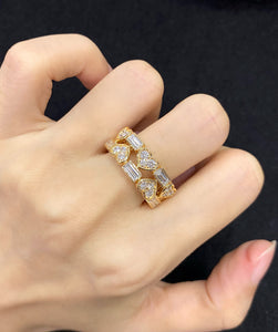 LUOWEND 18K Yellow Gold Natural Diamond Ring for Women