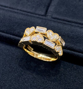 LUOWEND 18K Yellow Gold Natural Diamond Ring for Women