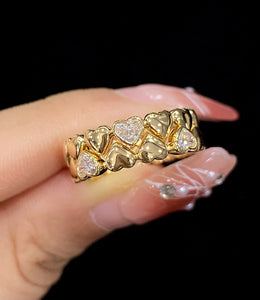 LUOWEND 18K Yellow Gold Natural Diamond Ring for Women