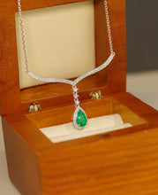 Load image into Gallery viewer, LUOWEND 18K White Gold Real Natural Emerald Necklace for Women
