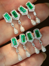 Load image into Gallery viewer, LUOWEND 18K White Gold Natural Emerald Earrings for Women
