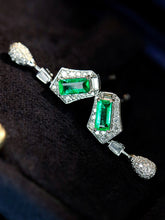 Load image into Gallery viewer, LUOWEND 18K White Gold Natural Emerald Earrings for Women
