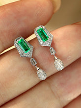 Load image into Gallery viewer, LUOWEND 18K White Gold Natural Emerald Earrings for Women
