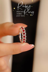 LUOWEND 18K White Gold Real Natural Ruby Ring for Women