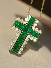 Load image into Gallery viewer, LUOWEND 18K Yellow Gold Natural Emerald Cross Pendant Necklace for Women
