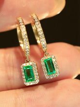 Load image into Gallery viewer, LUOWEND 18K Yellow Gold Natural Emerald Earrings for Women
