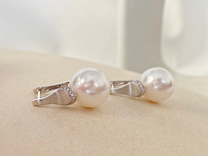 LUOWEND 18K White Gold Australian Pearl Hoop Earrings for Women