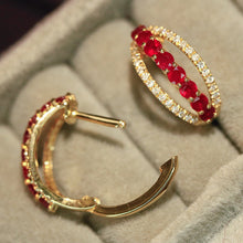Load image into Gallery viewer, LUOWEND 18K Yellow Gold Fine Jewelry Natural Ruby Earrings for Women
