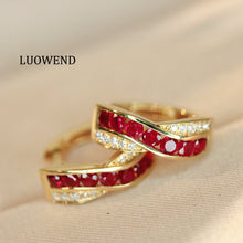 Load image into Gallery viewer, LUOWEND 18K Yellow Gold Fine Jewelry Natural Ruby Earrings for Women
