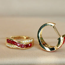 Load image into Gallery viewer, LUOWEND 18K Yellow Gold Fine Jewelry Natural Ruby Earrings for Women
