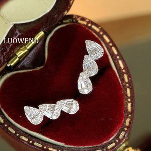 LUOWEND 18K White Gold Natural Diamond Earrings for Women