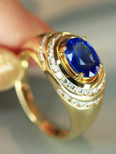 Load image into Gallery viewer, LUOWEND 18K Yellow Gold Fine Jewelry Natural Sapphire Ring for Women
