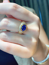 Load image into Gallery viewer, LUOWEND 18K Yellow Gold Fine Jewelry Natural Sapphire Ring for Women
