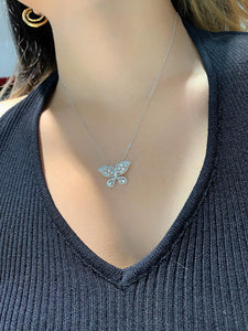 LUOWEND 18K White Gold Natural Diamond Pendant Necklace for Women
