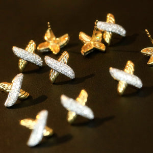 LUOWEND 18K White&Yellow Gold Natural Diamond Earrings for Women