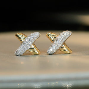 LUOWEND 18K White&Yellow Gold Natural Diamond Earrings for Women