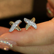 Load image into Gallery viewer, LUOWEND 18K White&amp;Yellow Gold Natural Diamond Earrings for Women
