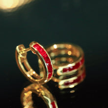 Load image into Gallery viewer, LUOWEND 18K Yellow Gold Fine Jewelry Natural Ruby Earrings for Women
