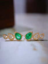 Load image into Gallery viewer, LUOWEND 18K Yellow Gold Natural Emerald Earrings for Women
