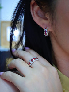 LUOWEND 18K White+Yellow Gold Natural Ruby Ring for Women