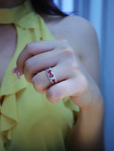 Load image into Gallery viewer, LUOWEND 18K White+Yellow Gold Natural Ruby Ring for Women
