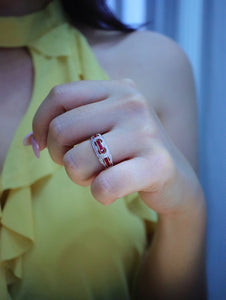 LUOWEND 18K White+Yellow Gold Natural Ruby Ring for Women
