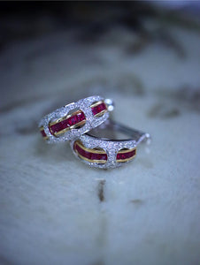 LUOWEND 18K White+Yellow Gold Natural Ruby Ring for Women