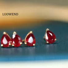 Load image into Gallery viewer, LUOWEND 18K Yellow Gold Real Natural Ruby Earrings for Women
