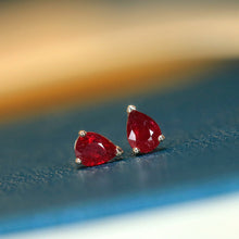Load image into Gallery viewer, LUOWEND 18K Yellow Gold Real Natural Ruby Earrings for Women
