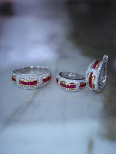 LUOWEND 18K White+Yellow Gold Natural Ruby Ring for Women