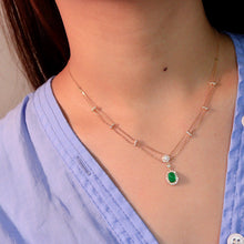 Load image into Gallery viewer, LUOWEND 18K Yellow Gold Natural Emerald Necklace for Women
