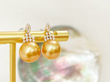 Load image into Gallery viewer, LUOWEND 18K Yellow Gold Real Natural Diamond and Gold Pearl Earrings for Women
