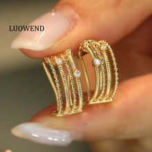 Load image into Gallery viewer, LUOWEND 18K Yellow Gold Real Natural Diamond Hoop Earrings for Women

