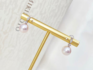 LUOWEND 18K White Gold Real Natural Diamond and Pearl Earrings for Women