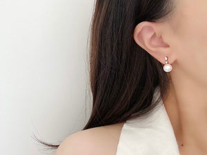 LUOWEND 18K White Gold Real Natural Diamond and Pearl Earrings for Women